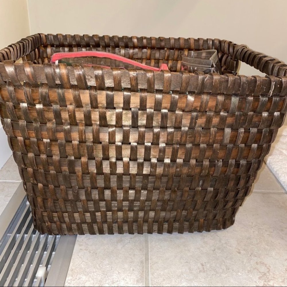 Woven Brown Storage Bin Container Wood Like
